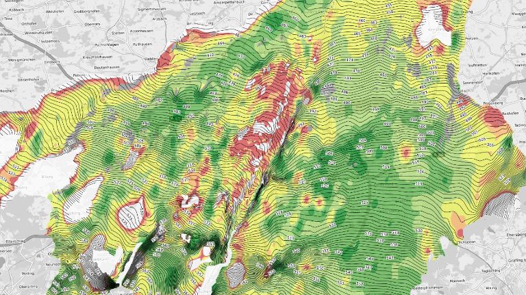 Ausschnitt aus der Karte zum Potenzial der oberflächennahen Geothermie in München