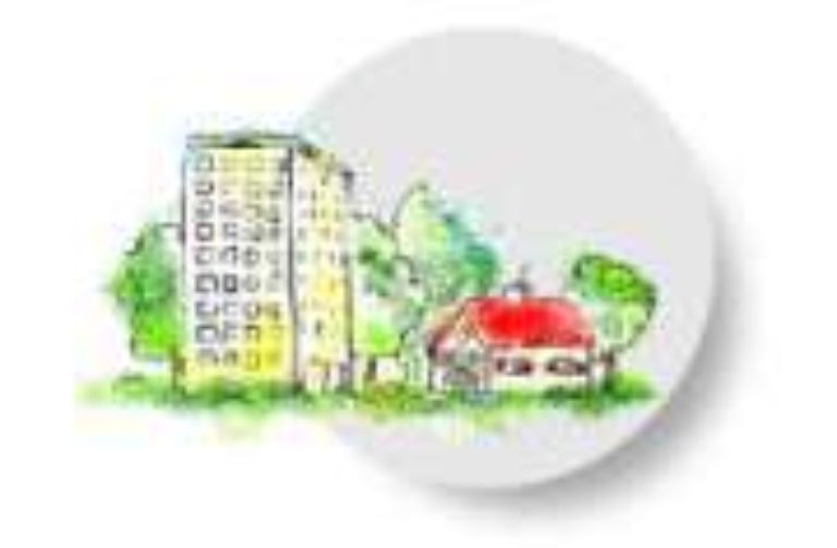 Ein Hoch- und ein Familienhaus, als Symbol für das Amt für Wohnen und Migration.