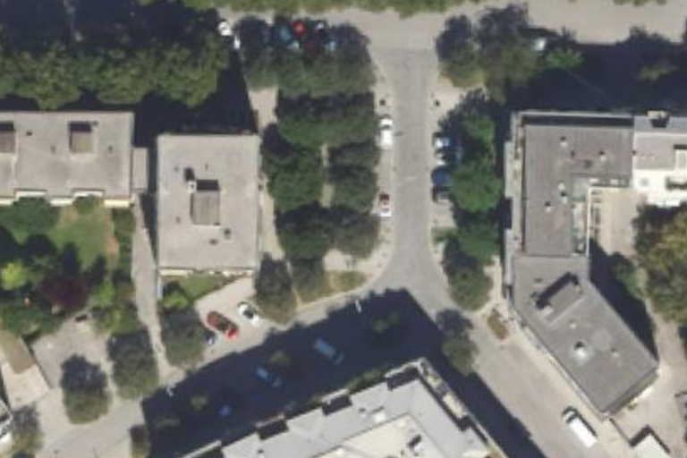 Luftbild Platz Dom-Pedro-Straße mit Volkartstraße