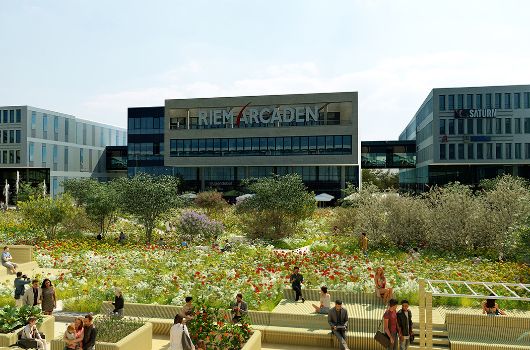 Visualisierung des Willy- Brandt-Platzes mit Blick auf die Riem Arcaden