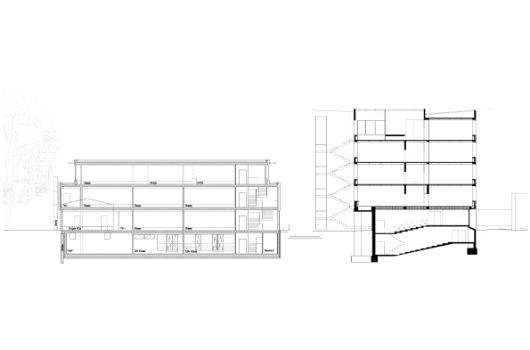 Schnitt Neubau Klassentrakt und Bestandsgebäude
