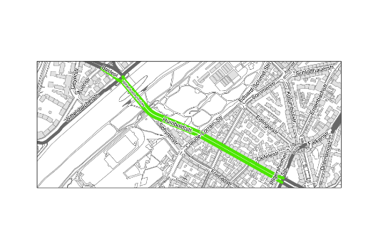 Baldeplatz - Schyrenplatz - Wittelsbacherbrücke - Humboldtstraße bis Pilgersheimer Straße.