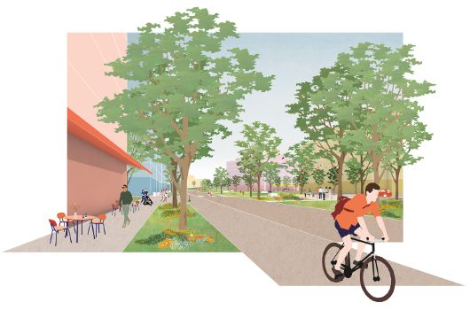 Perspektive Anger, 5. Bauabschnitt Messestadt Riem, überarbeiteter Wettbewerbsentwurf