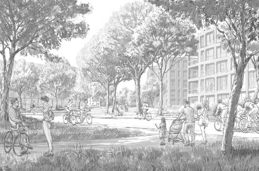 Visualisierung Städtebau 1. Preis: Realisierungswettbewerb „Ehemalige Amerikanische Siedlung Neuherberg- / Rockefellerstraße“