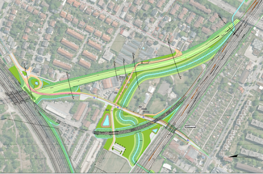 Visualisierung: Einhausung von oben mit Hüllgraben