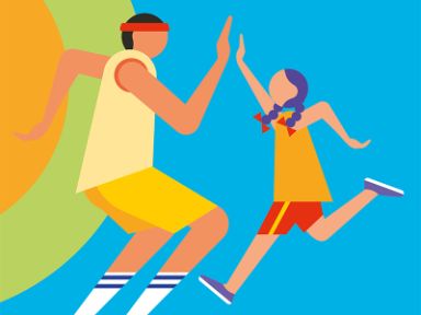 Illustration eines Jungen und eines Mädchens, die sich abklatschen