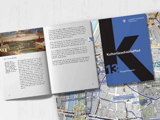 Fotografie der aufgeschlagenen Broschüre des KulturGeschichtspfades Bogenhausen