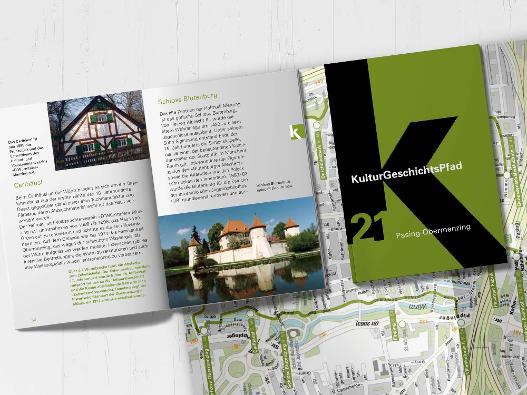 Fotografie der aufgeschlagenen Broschüre des KulturGeschichtspfades Pasing-Obermenzing