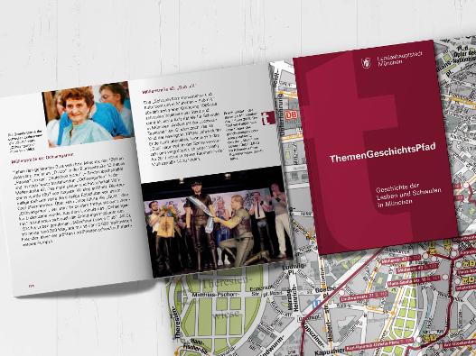 Fotografie der aufgeschlagenen Broschüre des ThemenGeschichtsPfades