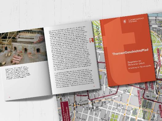 Fotografie der aufgeschlagenen Broschüre des ThemenGeschichtspfades